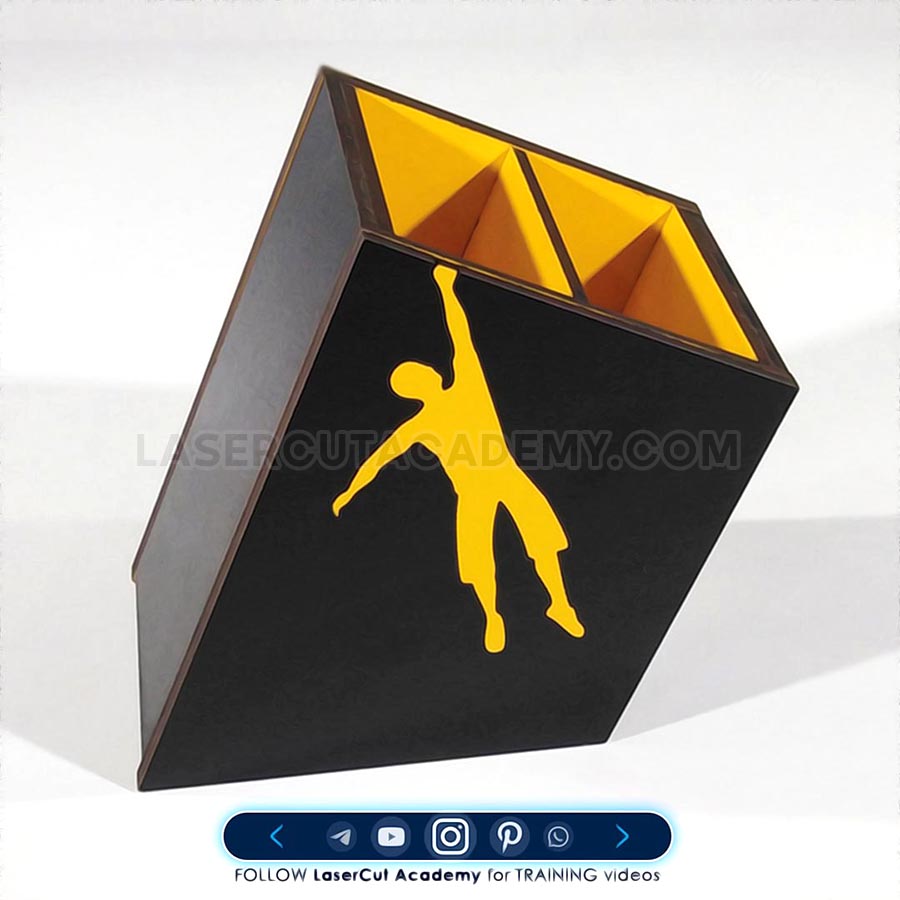 Slanted Wooden Desk Organizer with Laser-Cut Silhouette – SVG, DXF, PDF & CDR Files