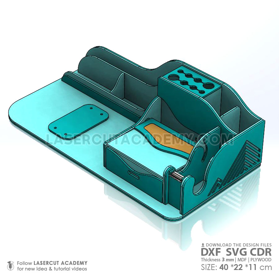 Multi-Functional Desktop Organizer – 7 Compartment Laser Cut Set (SVG, DXF, PDF & CDR Files)