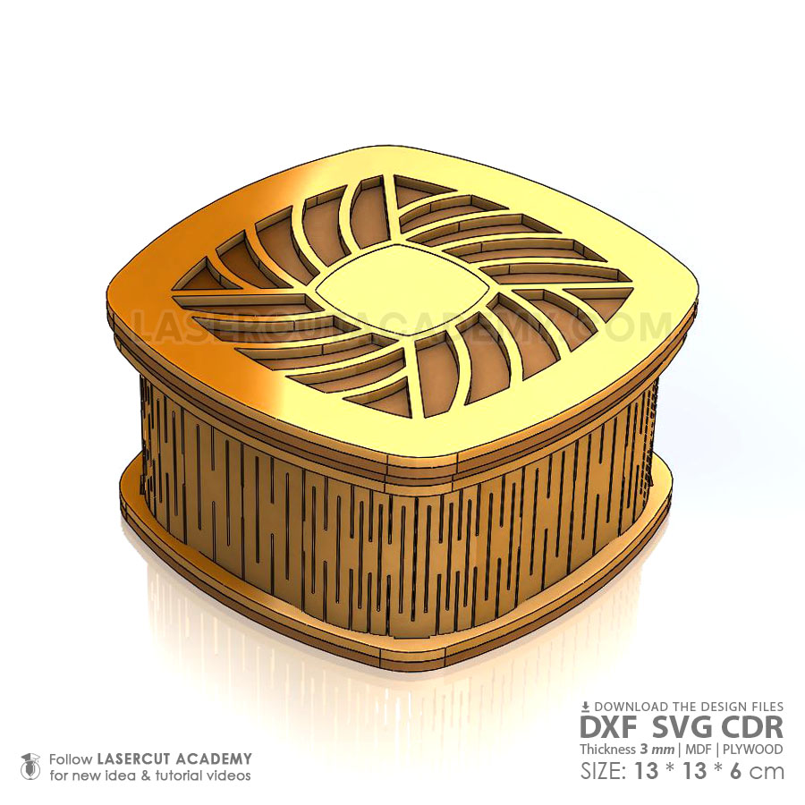 Wooden Decorative Box with Laser-Cut Lid – SVG, DXF, PDF & CDR Files