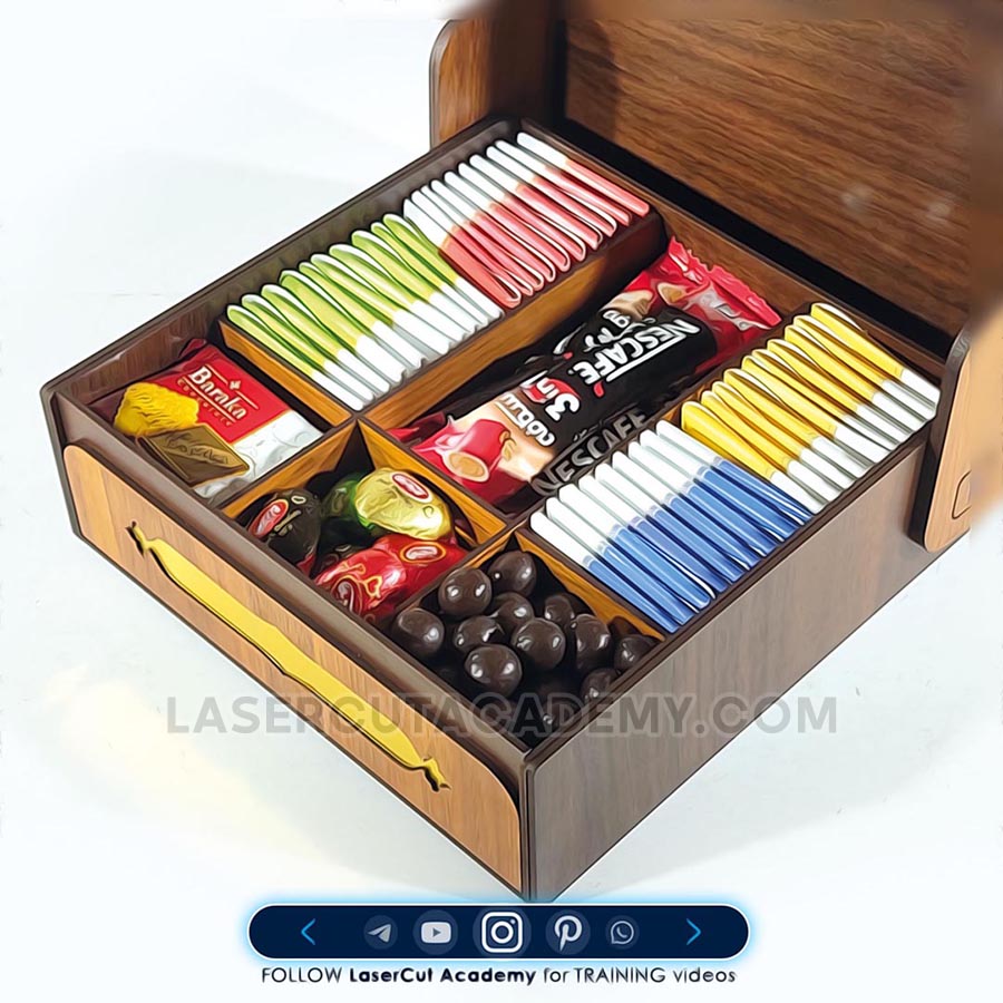 6-Compartment Hospitality Box with Premium Wooden Hinges – SVG, DXF, PDF & CDR Files