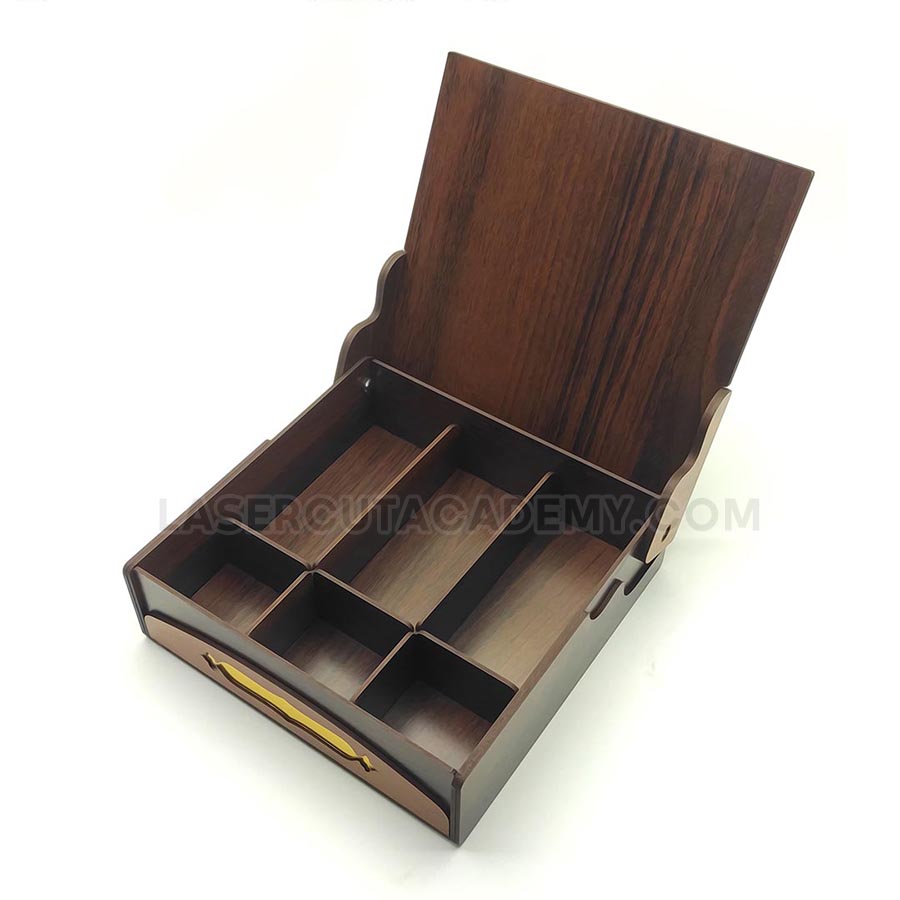 Laser Cut Decorative Wooden Box with Geometric Lid – SVG, DXF, PDF & CDR Files