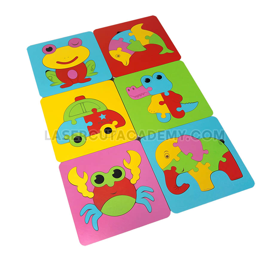 Colorful Wooden Animal & Vehicle Puzzles – 12-Piece Kids’ Set (SVG, DXF, PDF & CDR Files)