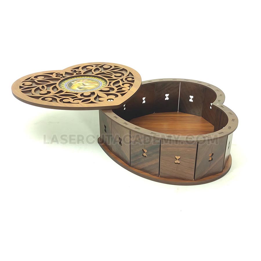 Heart-Shaped Wooden Jewelry Box with Hinged Lid – Laser Cut Love Gift (SVG, DXF, PDF & CDR Files)