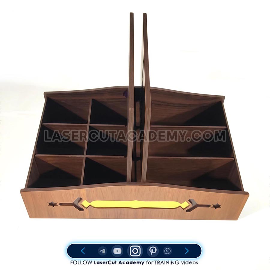 Laser Cut Wooden Organizer with Butterfly Doors & 9-Compartment Tray – SVG, DXF, PDF & CDR Files