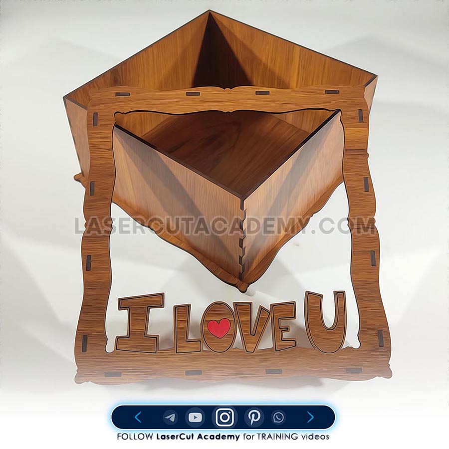 'I Love U' Gift Box – Laser Cut Wooden Box for Flowers & Keepsakes (SVG, DXF, PDF & CDR Files)