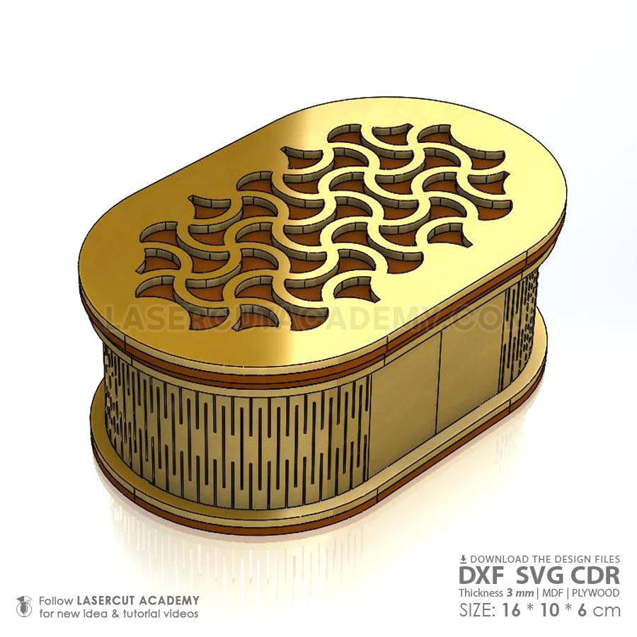 Oval Laser Cut Storage Box – Decorative Wooden Container with Slotted Sides (SVG, DXF, PDF & CDR Files)