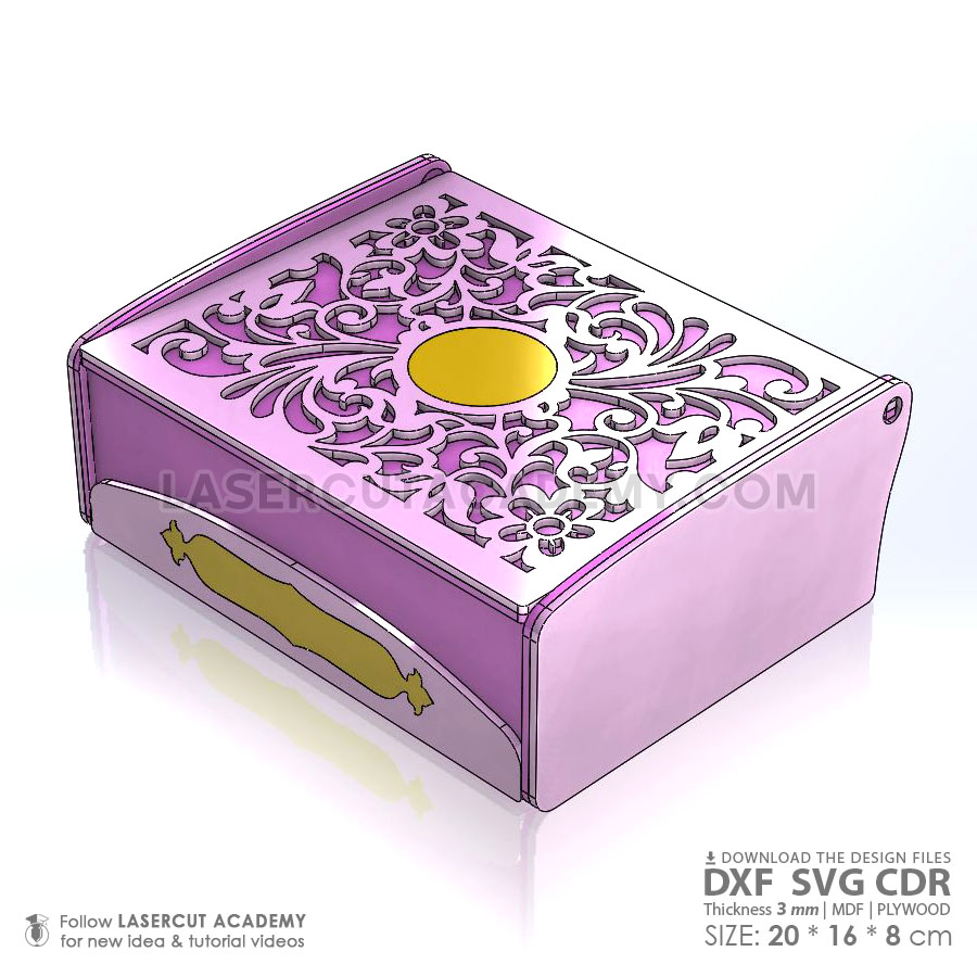 3-Compartment Wooden Box with Hidden Hinges – Laser Cut Floral Design (SVG, DXF, PDF & CDR Files)