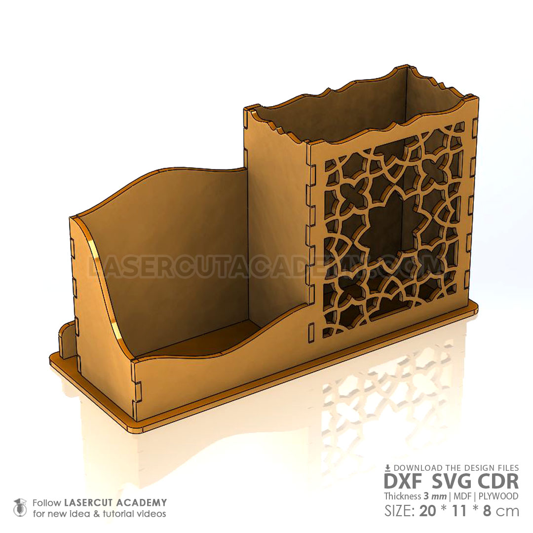 Desktop Pen Holder with Laser-Cut Design – SVG, DXF, PDF & CDR Files