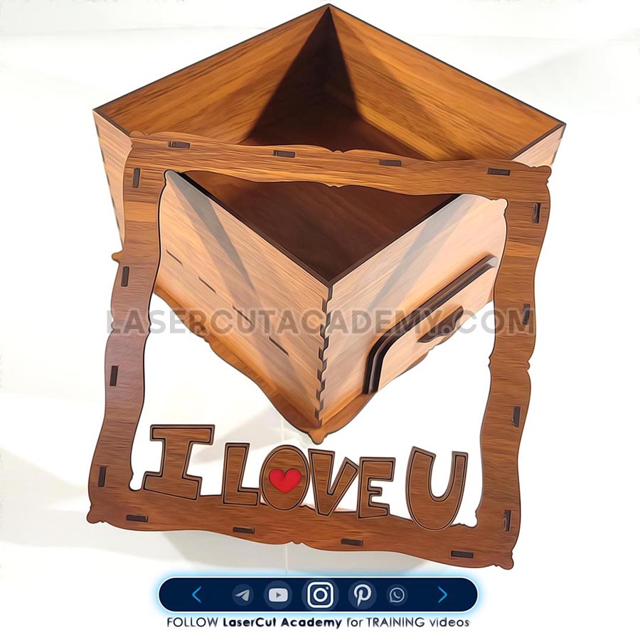 'I Love U' Jewelry & Gift Box with Hidden Drawer – SVG, DXF, PDF & CDR Files
