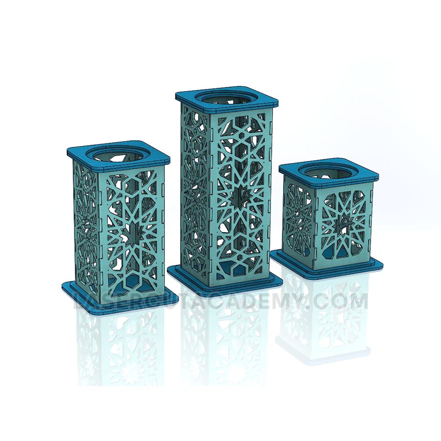 Geometric Wooden Candle Holder Set – 3 Sizes, Laser Cut (SVG, DXF, PDF & CDR Files)