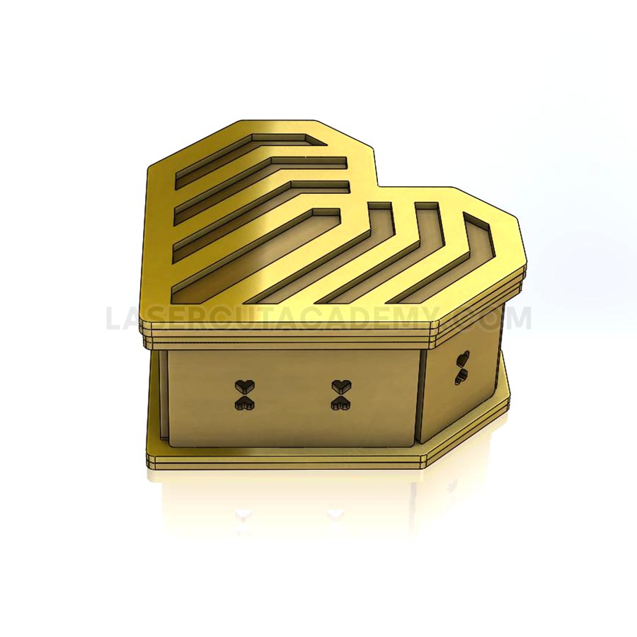 Heart-Shaped Wooden Box with Geometric Cut-Out Lid – SVG, DXF, PDF & CDR Files