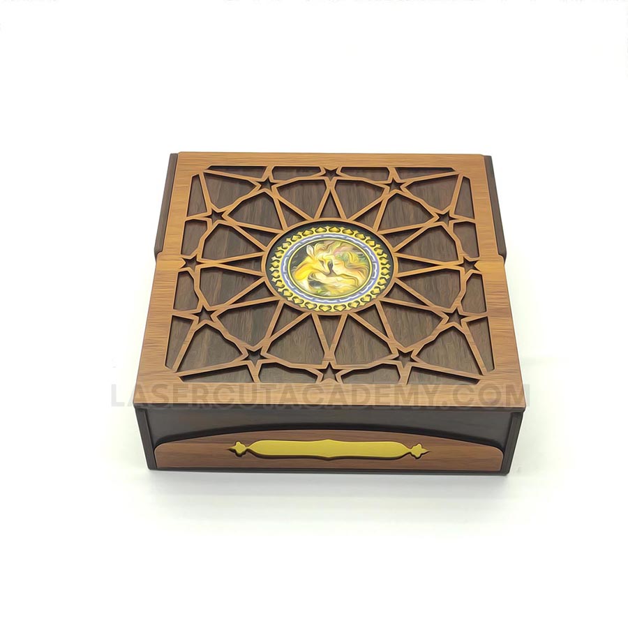 Laser Cut Decorative Wooden Box with Geometric Lid – SVG, DXF, PDF & CDR Files