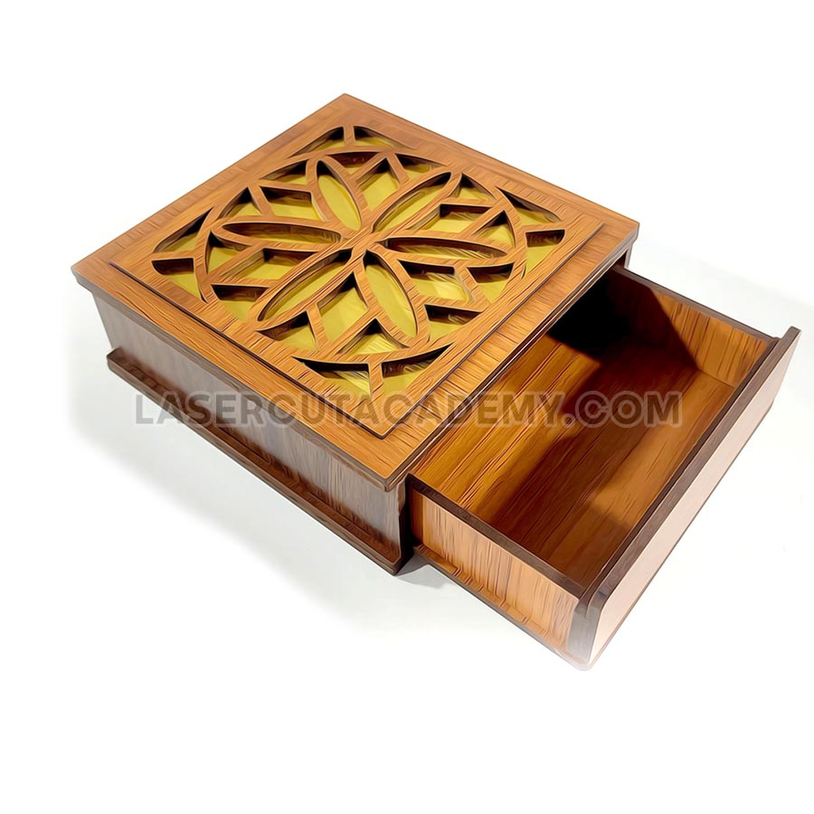 Decorative Storage Box with Sliding Drawer & Geometric Lid – SVG, DXF, PDF & CDR Files