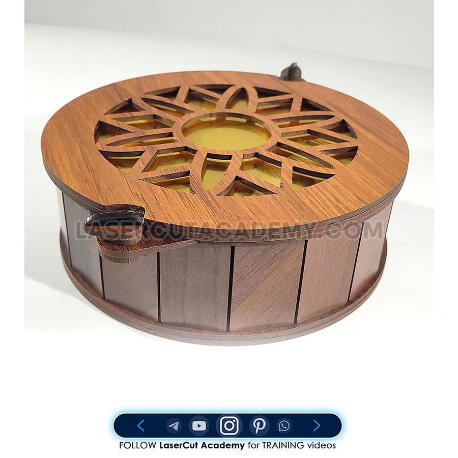 Circular Sunflower Storage Box with Double-Sided Locking Door – SVG, DXF, PDF & CDR Files