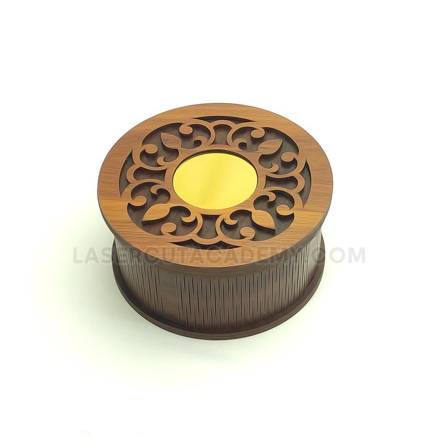 Laser Cut Decorative Round Box – Elegant Storage for Jewelry & Keepsakes (SVG, DXF, PDF & CDR Files)