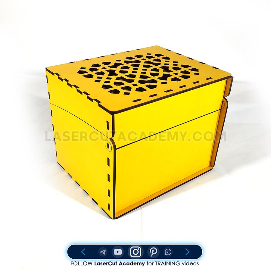 Lock-Style Decorative Box with Hinged Lid & Geometric Pattern – SVG, DXF, PDF & CDR Files