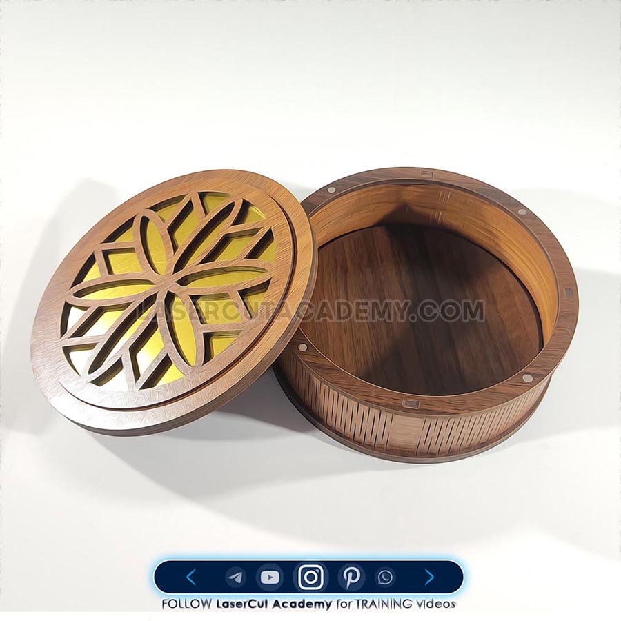 Round Geometric Laser Cut Storage Box – SVG, DXF & PDF Files