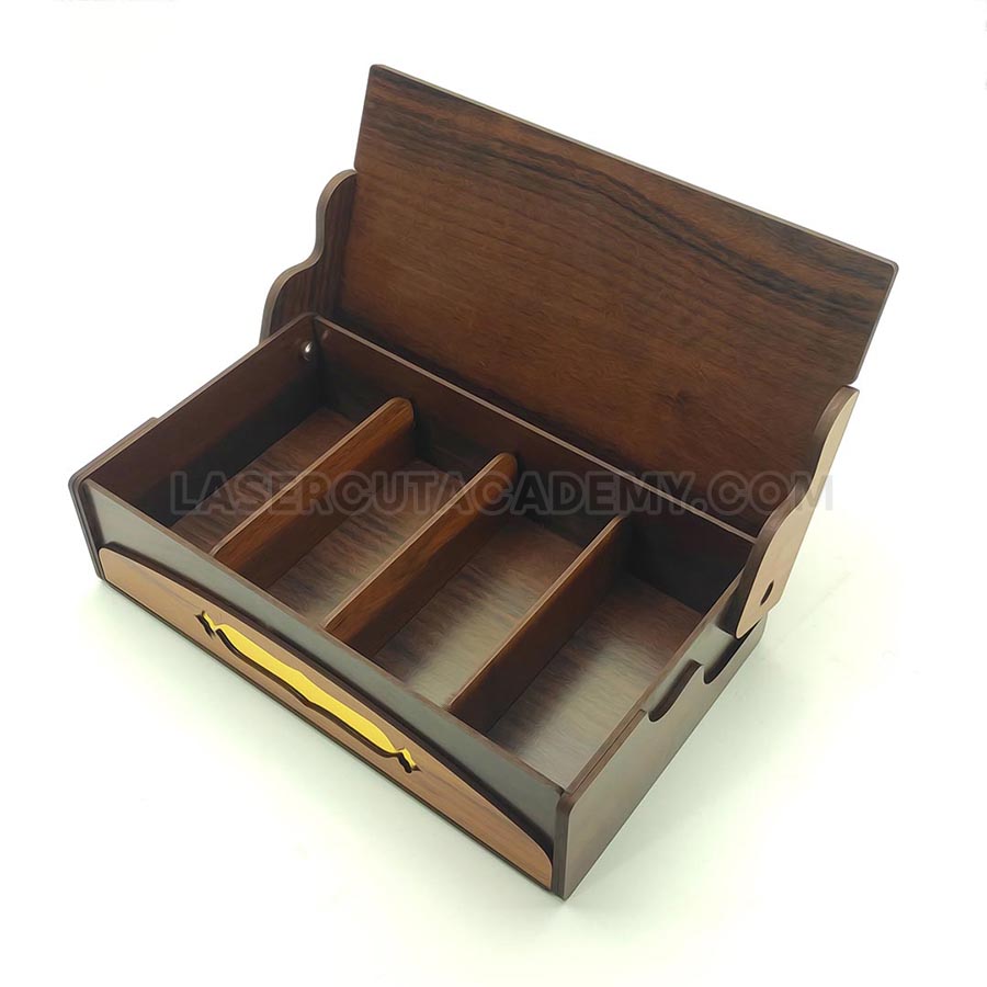 Elegant Geometric Storage Box with Gold Accents – Laser Cut Wooden Organizer (SVG, DXF, PDF & CDR Files)