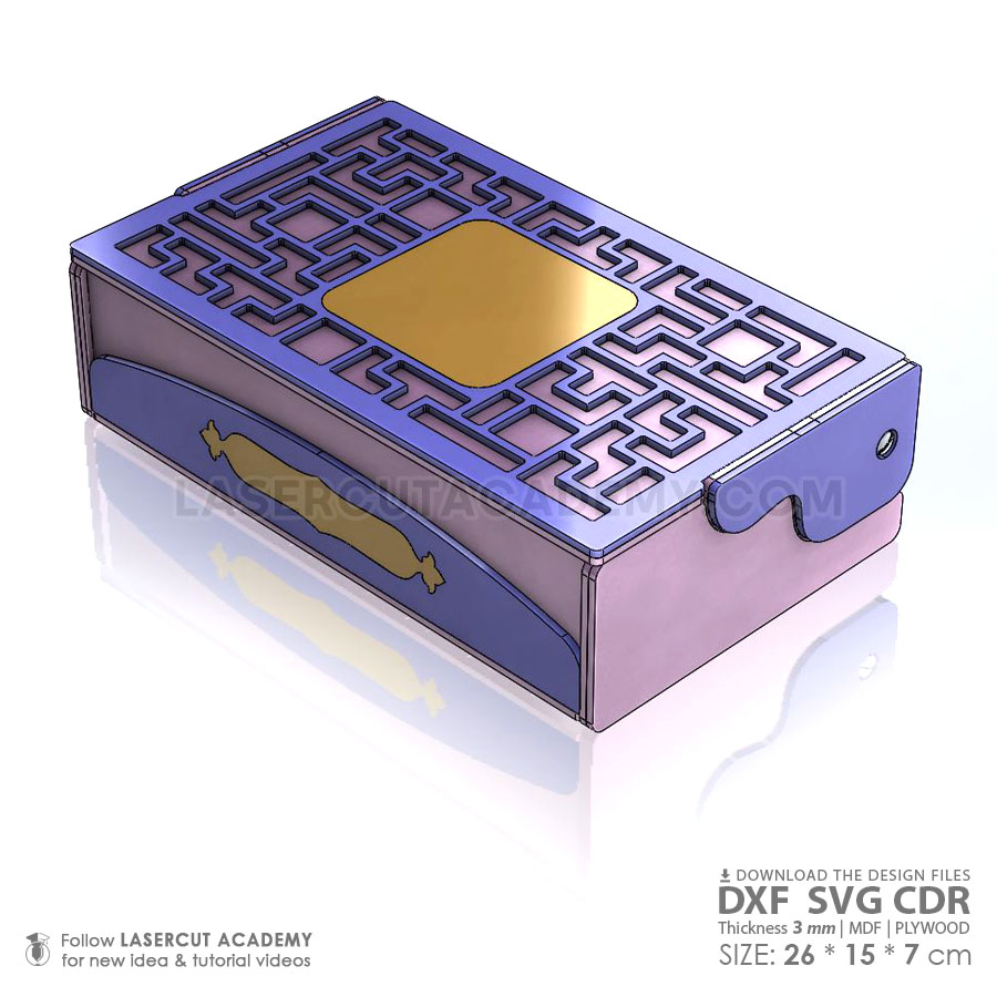 Elegant Geometric Storage Box with Gold Accents – Laser Cut Wooden Organizer (SVG, DXF, PDF & CDR Files)