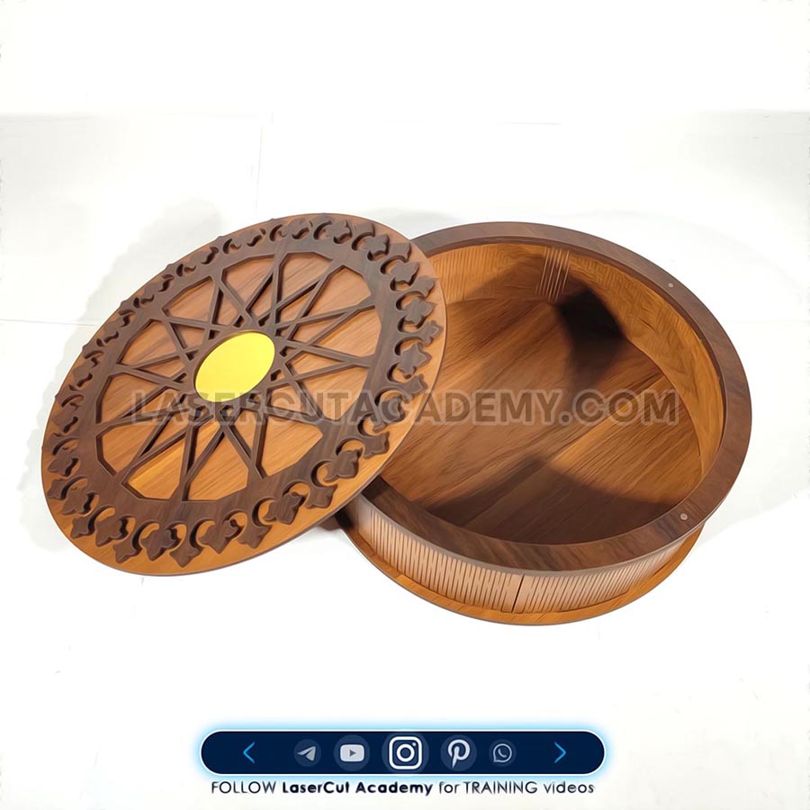 Circular Kerf-Bent Box with Traditional Lid Design – SVG, DXF, PDF & CDR Files
