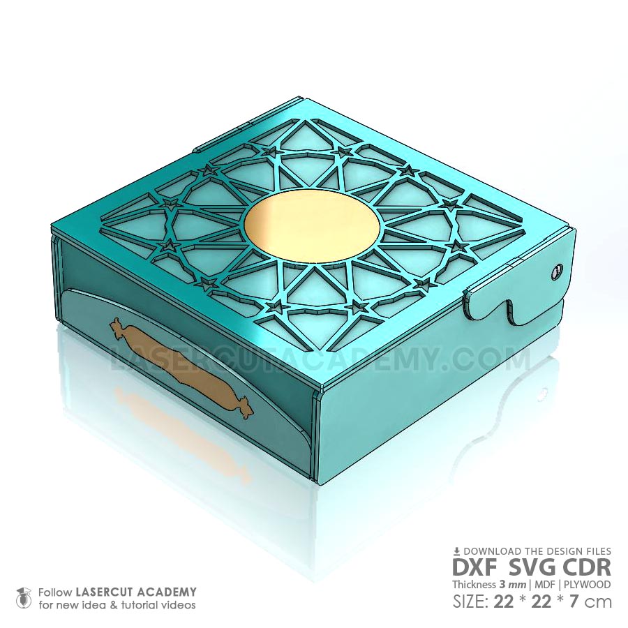 Laser Cut Decorative Wooden Box with Geometric Lid – SVG, DXF, PDF & CDR Files
