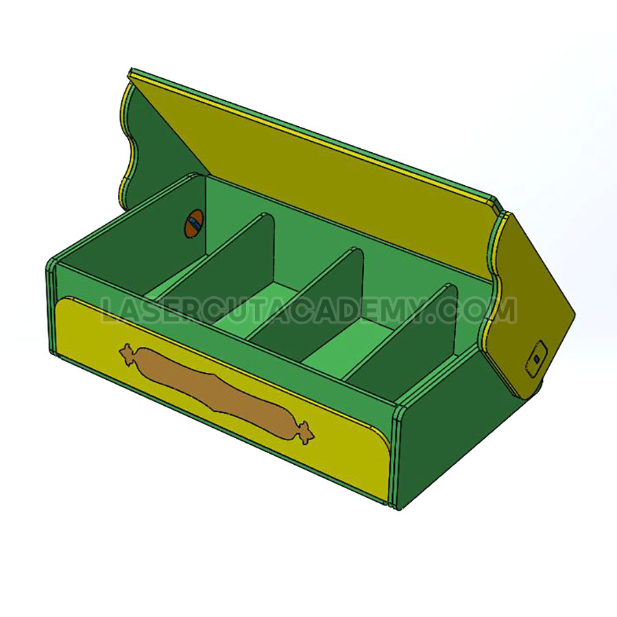 Hospitality Box with 4-Compartment Tray & Precision Wooden Hinges – SVG, DXF, PDF & CDR Files