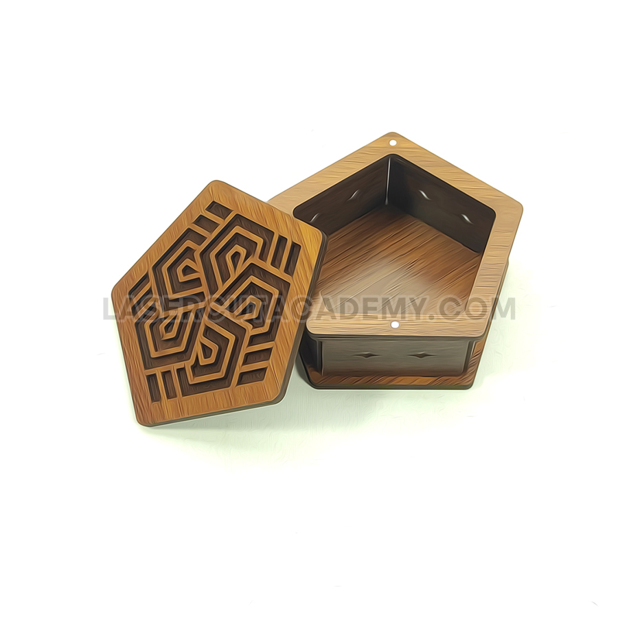 Pentagonal Wooden Jewelry Box with Geometric Lid – Laser Cut Storage (SVG, DXF, PDF & CDR Files)