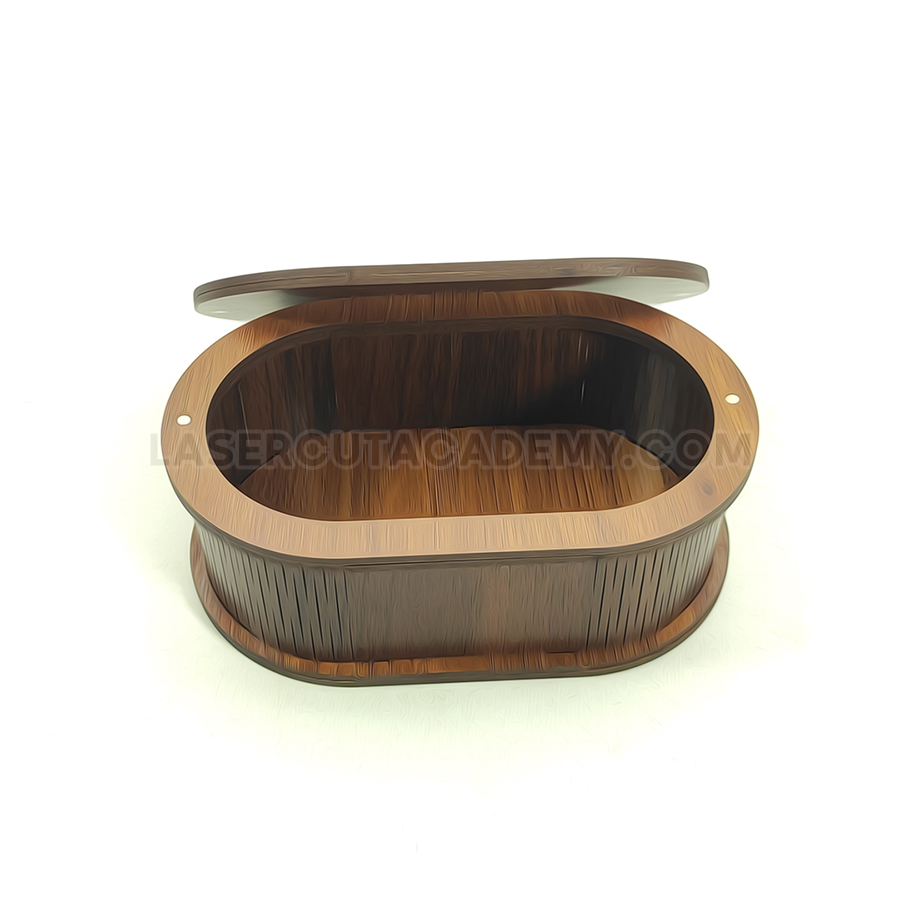 Oval Laser Cut Storage Box – Decorative Wooden Container with Slotted Sides (SVG, DXF, PDF & CDR Files)