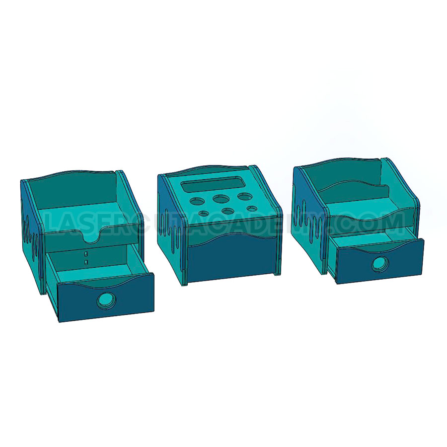 3-Part Desk Organizer with 2 Accessory Drawers – Laser Cut Office Set (SVG, DXF, PDF & CDR Files)