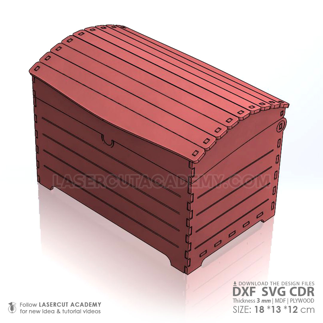 Laser Cut Treasure Chest Box with Hinged Lid – SVG, DXF & PDF Files