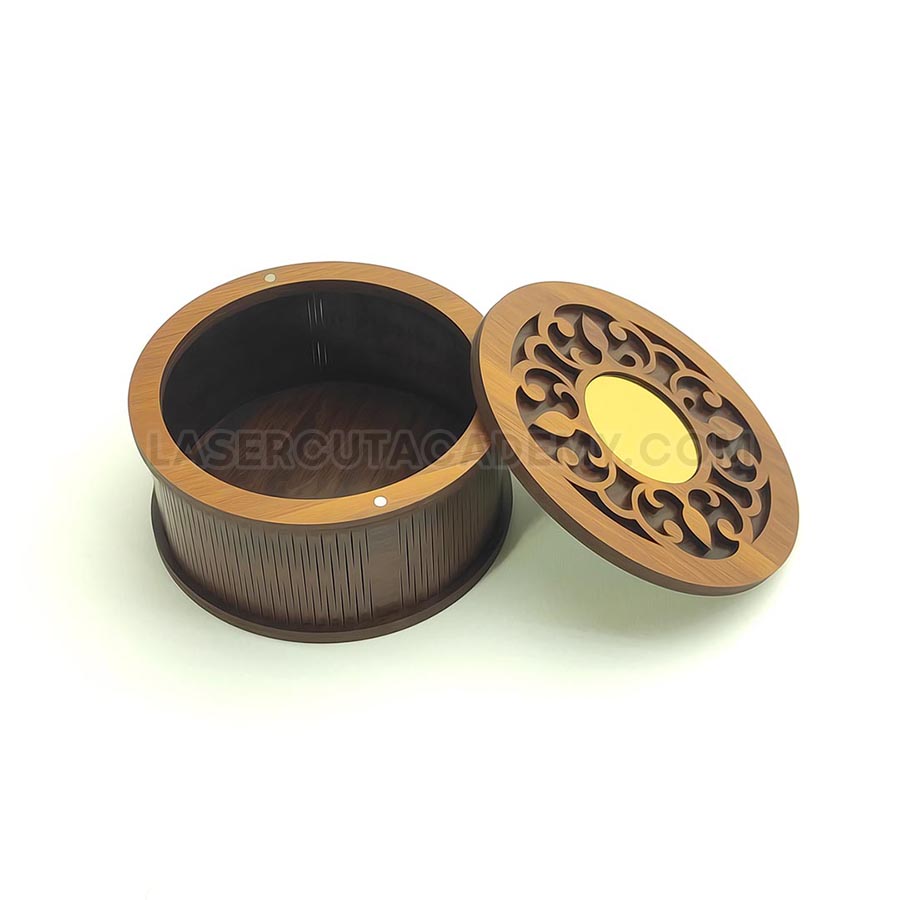 Laser Cut Decorative Round Box – Elegant Storage for Jewelry & Keepsakes (SVG, DXF, PDF & CDR Files)