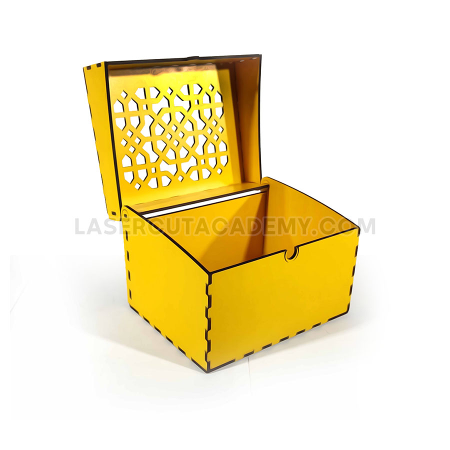 Lock-Style Decorative Box with Hinged Lid & Geometric Pattern – SVG, DXF, PDF & CDR Files