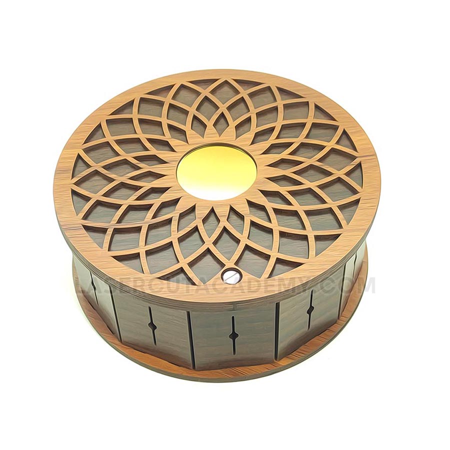 Laser Cut Decorative Round Box – Elegant Storage for Jewelry & Keepsakes (SVG, DXF, PDF & CDR Files)