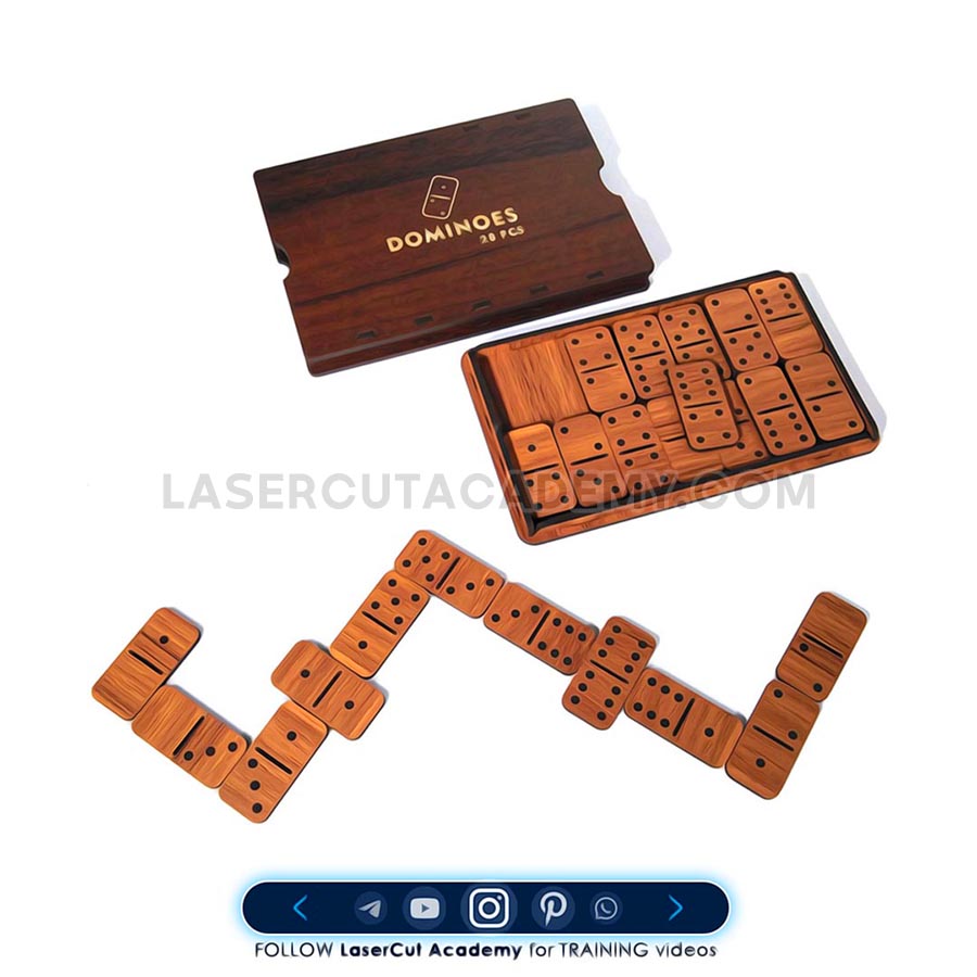 Laser Cut Wooden Dominoes Set with Storage Case – Engraved Numbers (SVG, DXF, PDF & CDR Files)