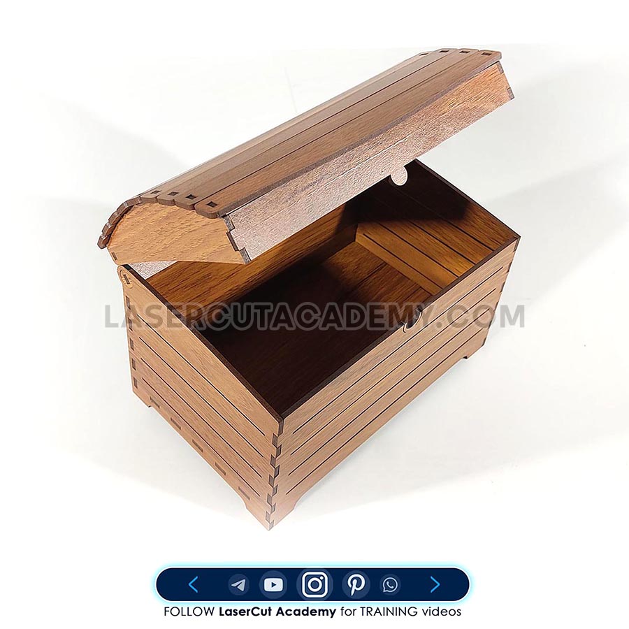 Laser Cut Treasure Chest Box with Hinged Lid – SVG, DXF & PDF Files