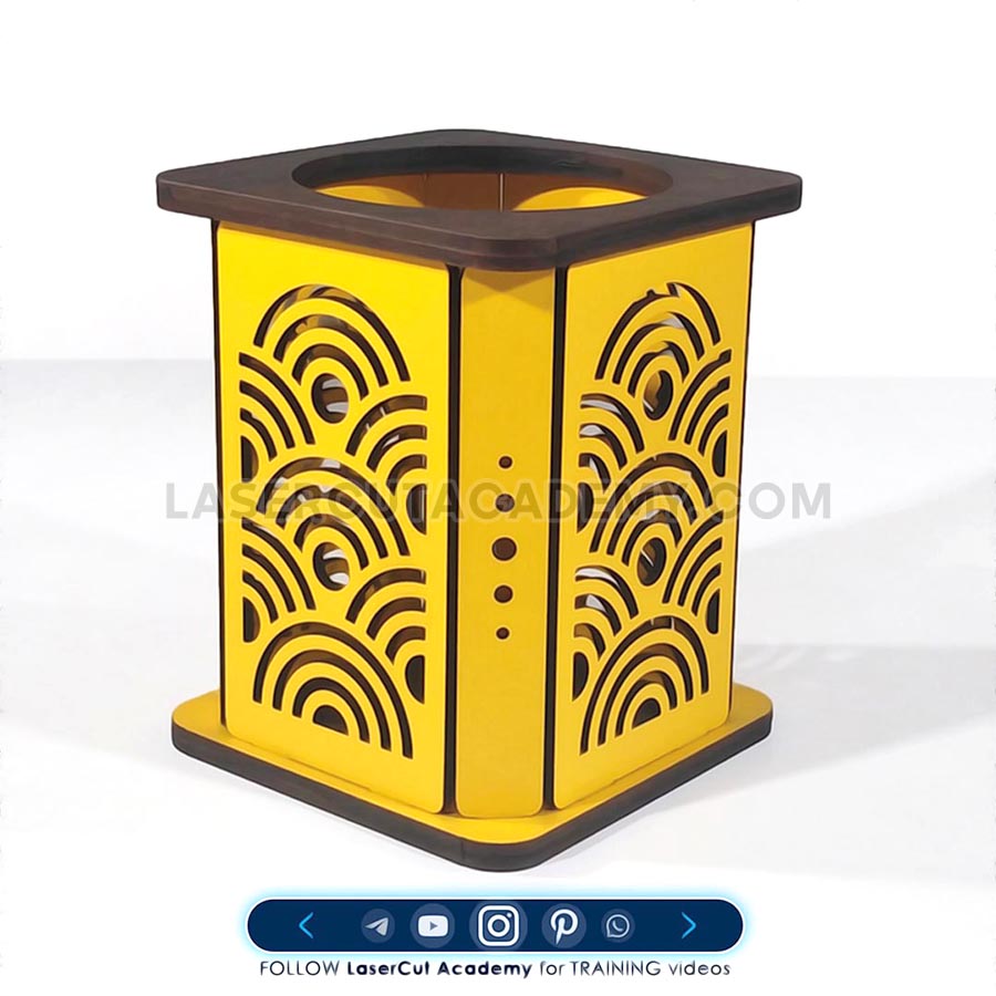 Geometric Wooden Desk Organizer – Laser Cut Pen Holder (SVG, DXF, PDF & CDR Files)