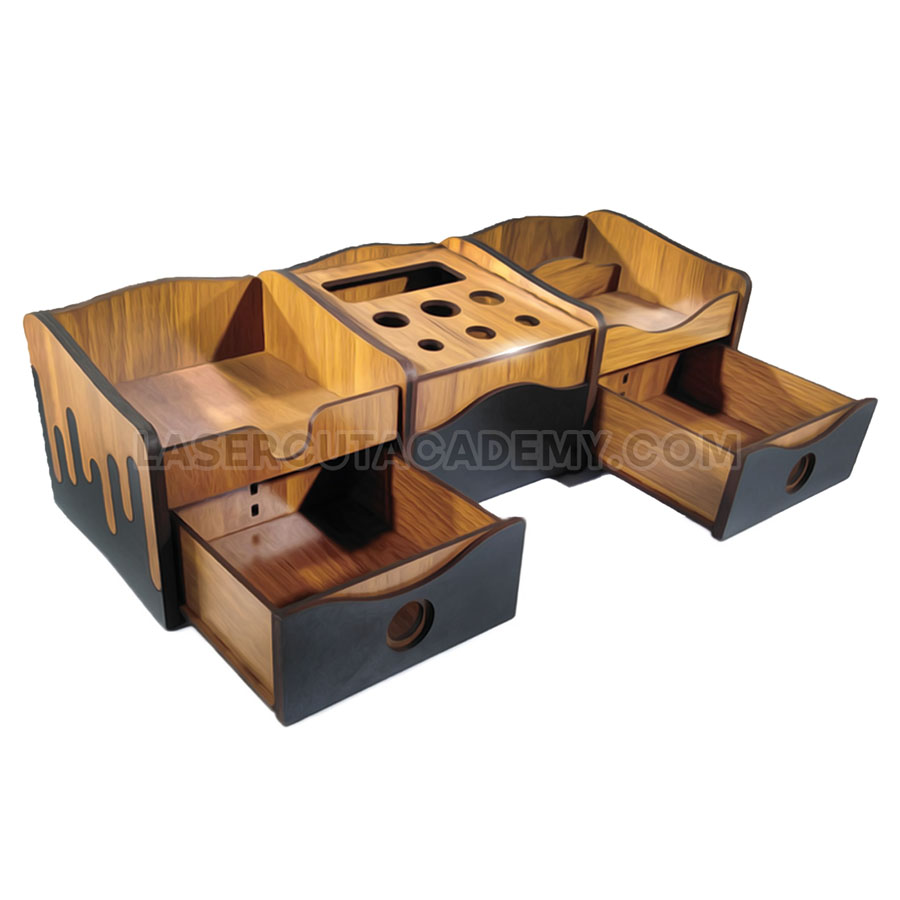 3-Part Desk Organizer with 2 Accessory Drawers – Laser Cut Office Set (SVG, DXF, PDF & CDR Files)
