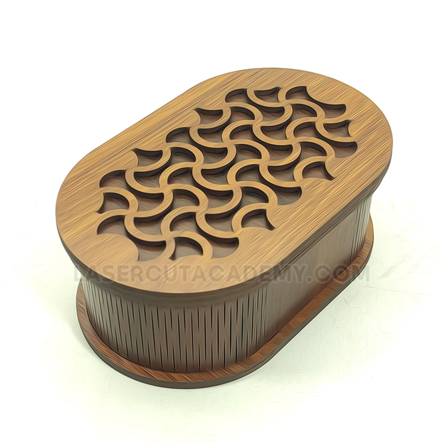 Oval Laser Cut Storage Box – Decorative Wooden Container with Slotted Sides (SVG, DXF, PDF & CDR Files)