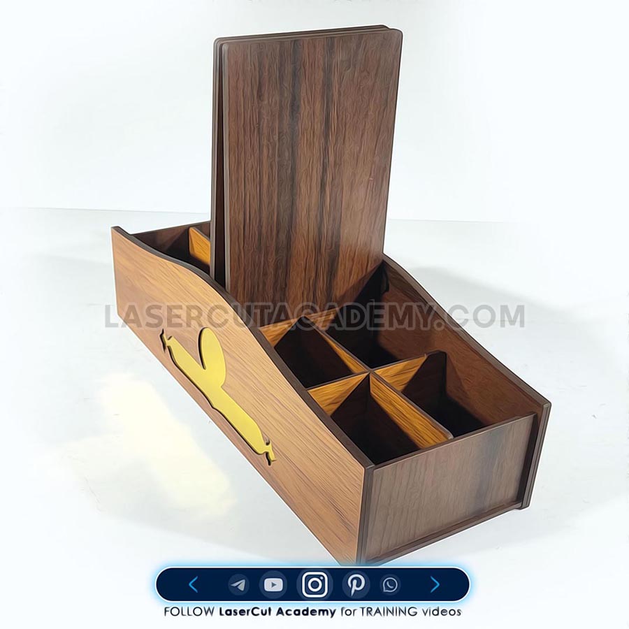 Wooden Geometric Butterfly-Door Box with 6-Compartment Tray – SVG, DXF, PDF & CDR Files