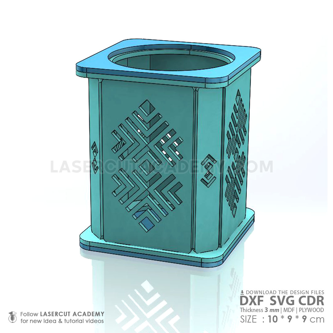 Geometric Wooden Desk Organizer – Laser Cut Pen Holder (SVG, DXF, PDF & CDR Files)