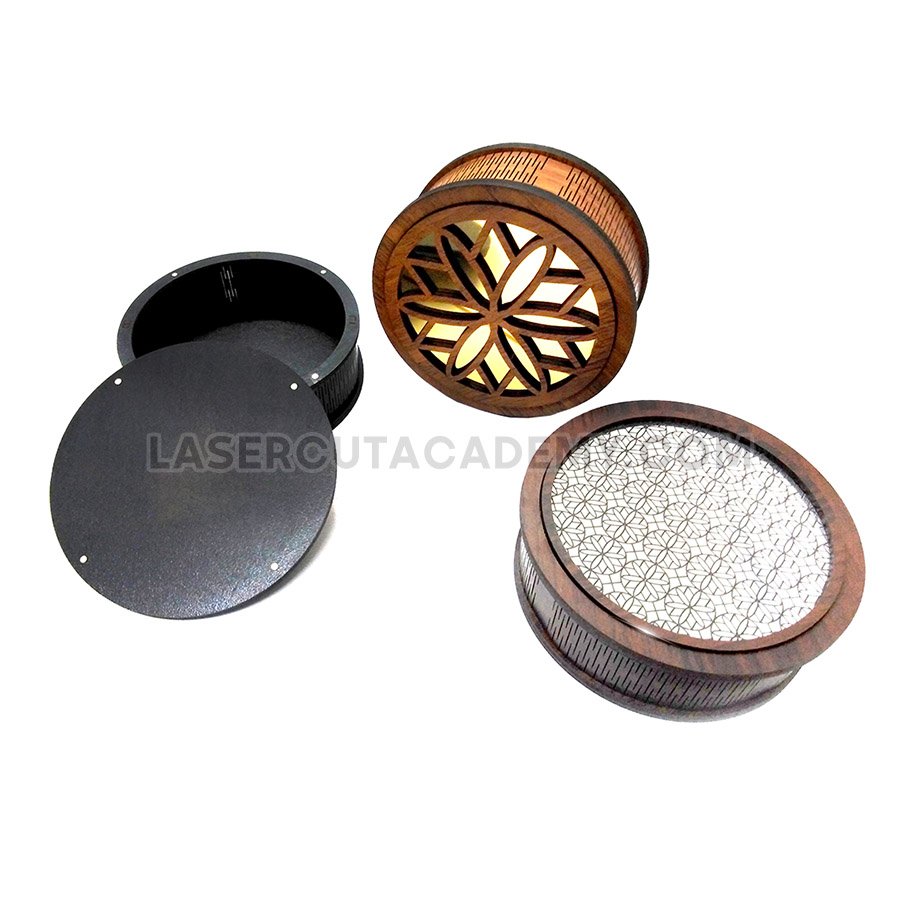 Round Geometric Laser Cut Storage Box – SVG, DXF & PDF Files