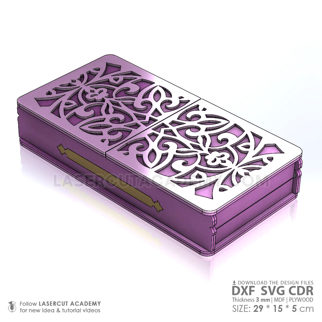 Double-Lid Decorative Storage Box with Floral Laser Cut Design – SVG, DXF, PDF & CDR Files