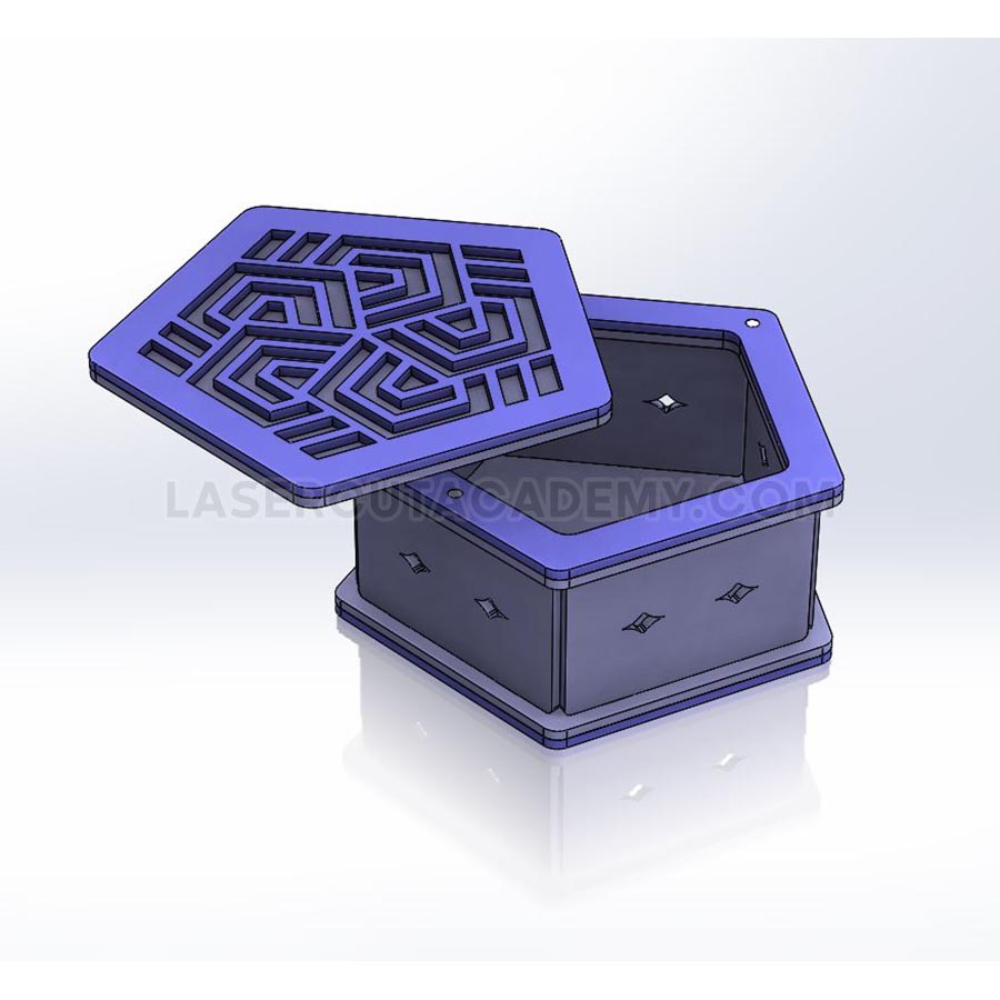 Pentagonal Wooden Jewelry Box with Geometric Lid – Laser Cut Storage (SVG, DXF, PDF & CDR Files)