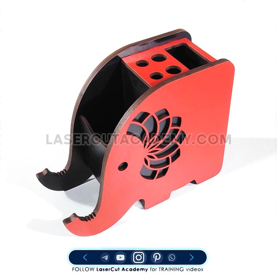 Elephant-Shaped Desk Organizer with Phone Stand & Tool Compartments – SVG, DXF, PDF & CDR Files