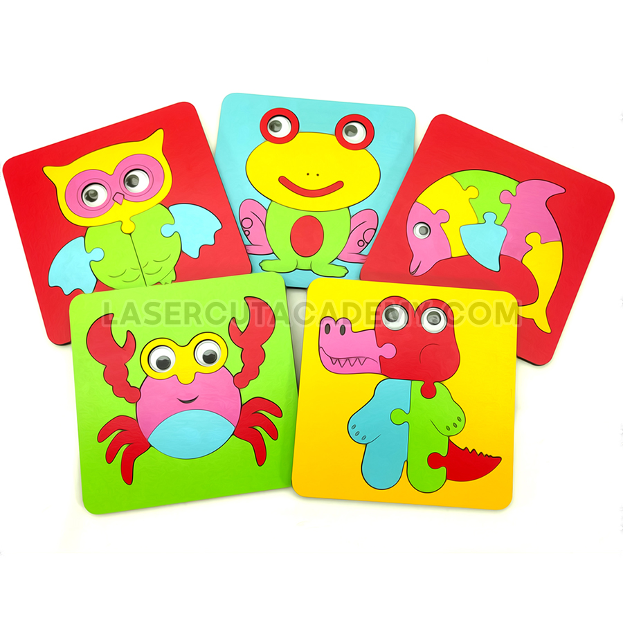 Colorful Wooden Animal & Vehicle Puzzles – 12-Piece Kids’ Set (SVG, DXF, PDF & CDR Files)