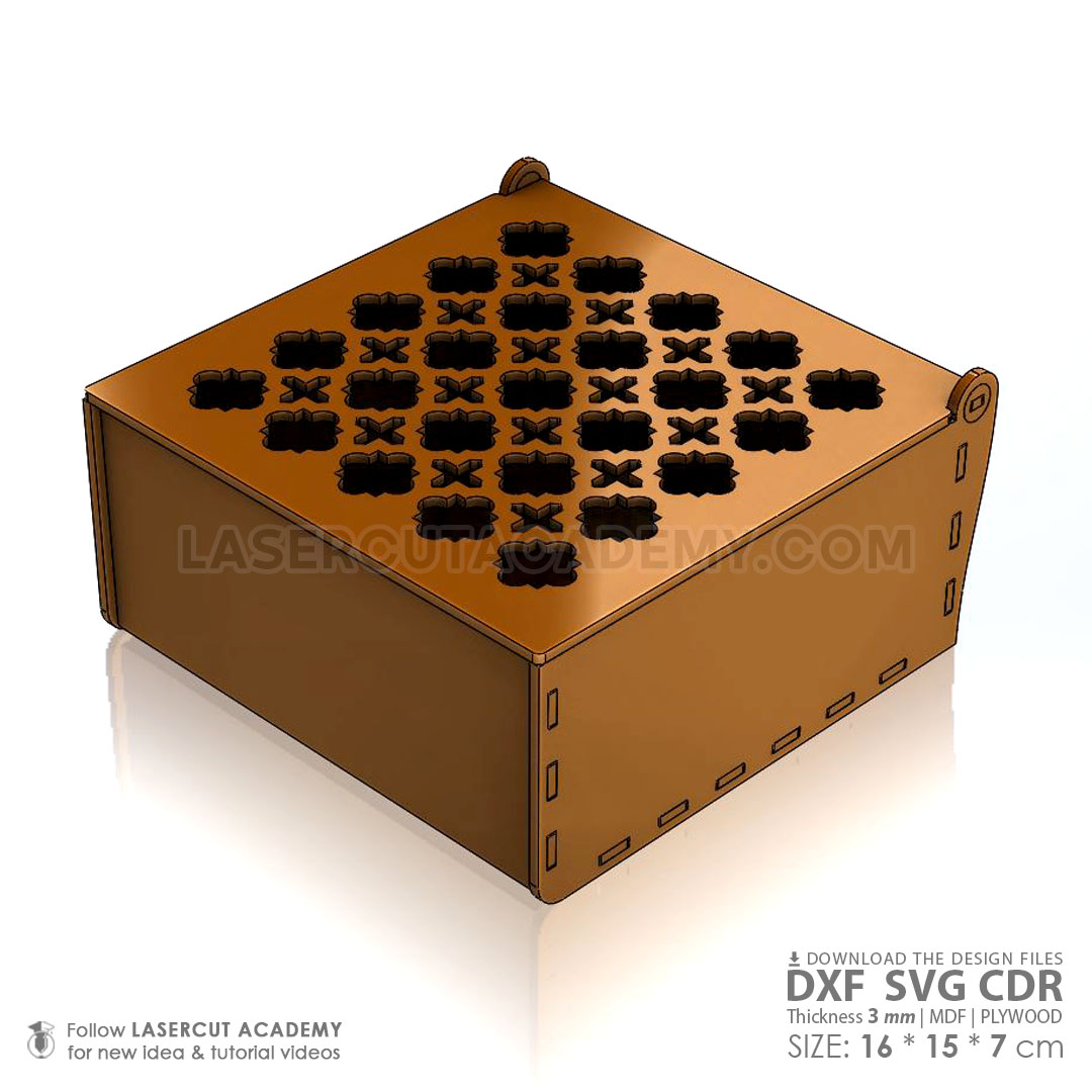 Storage Hinged Box with Elegant Laser-Cut Lid – SVG, DXF, PDF & CDR Files