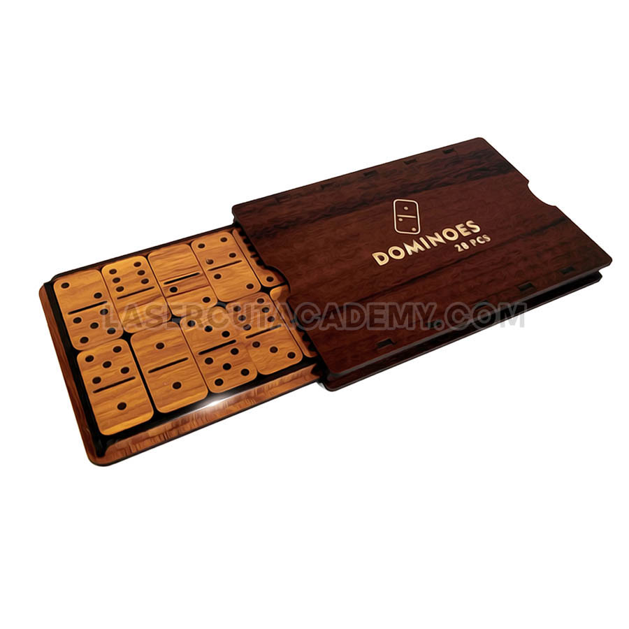 Laser Cut Wooden Dominoes Set with Storage Case – Engraved Numbers (SVG, DXF, PDF & CDR Files)