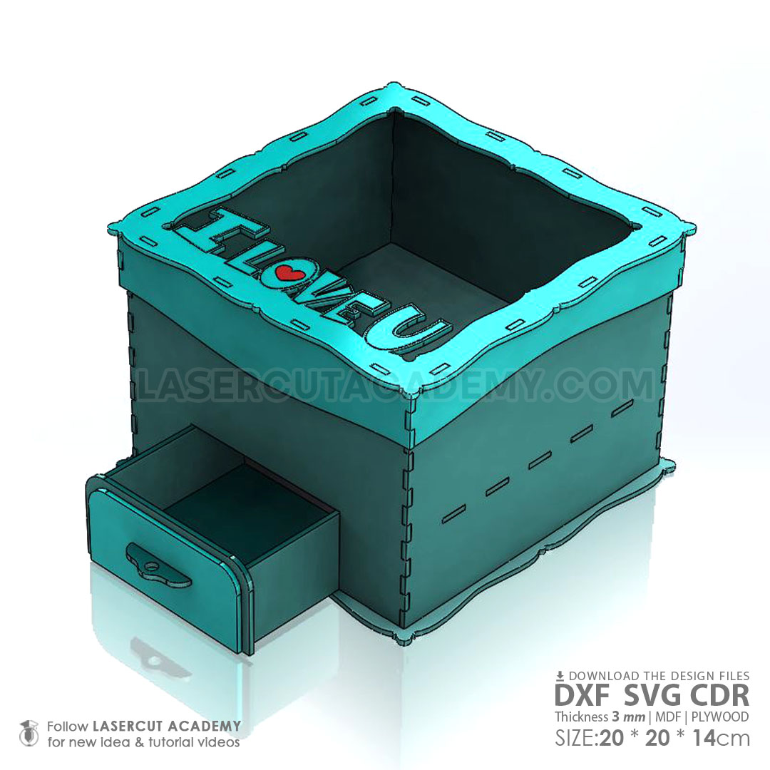 'I Love U' Jewelry & Gift Box with Hidden Drawer – SVG, DXF, PDF & CDR Files