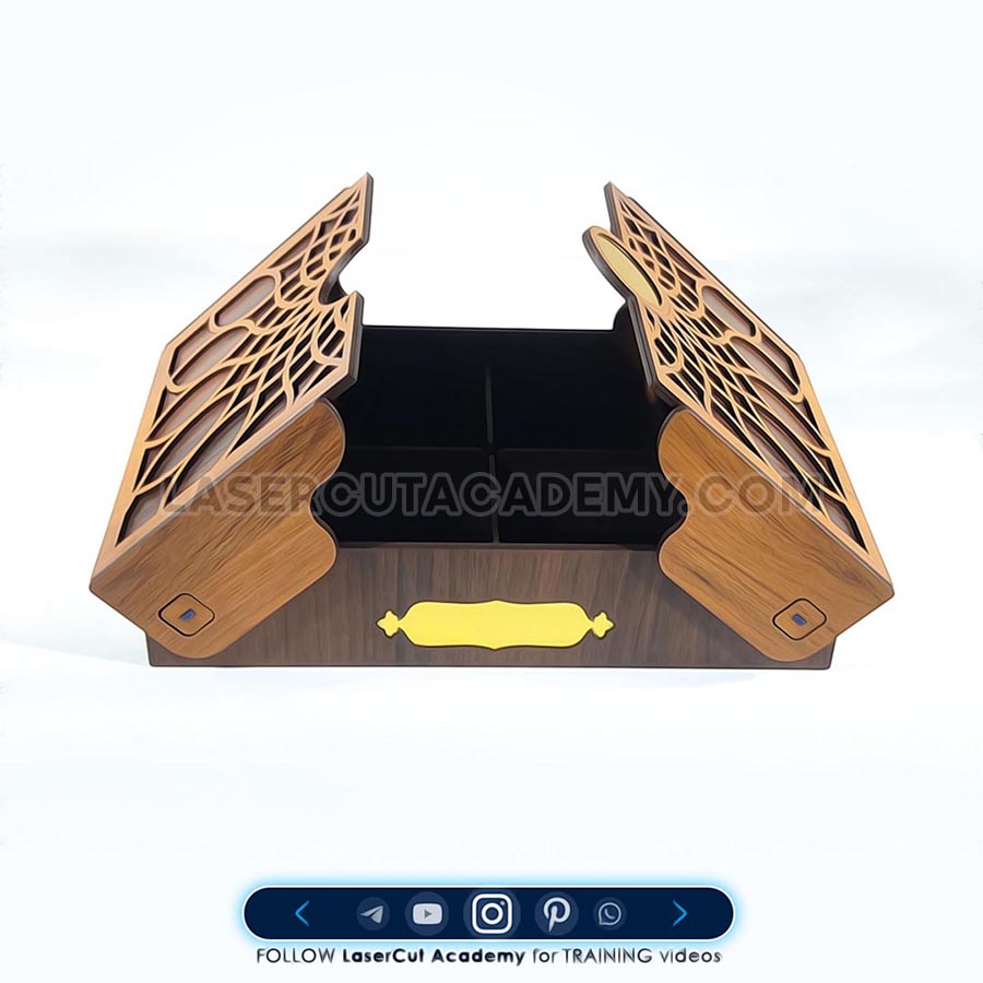 Luxury Tea & Snack Box with Dual Hinged Doors & 6-Compartment Tray – SVG, DXF, PDF & CDR Files