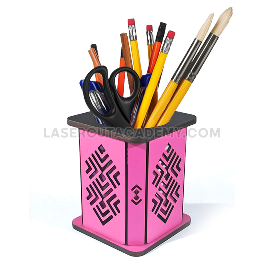 Geometric Wooden Desk Organizer – Laser Cut Pen Holder (SVG, DXF, PDF & CDR Files)